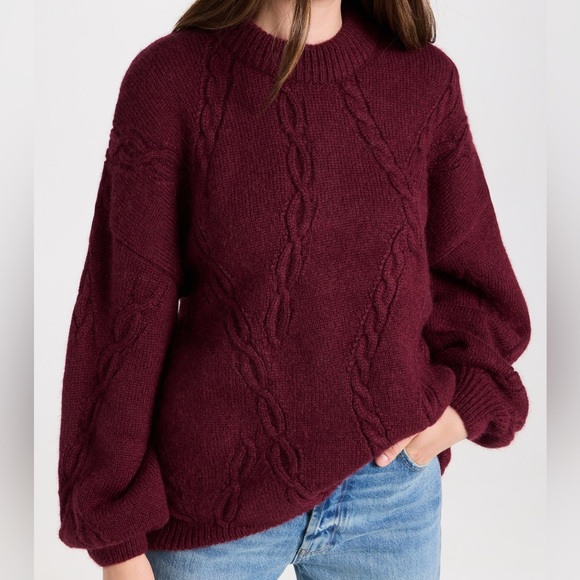 Anine bing mike cable knit sweater oversized maroon EUC alpaca wool blend - Picture 1 of 13